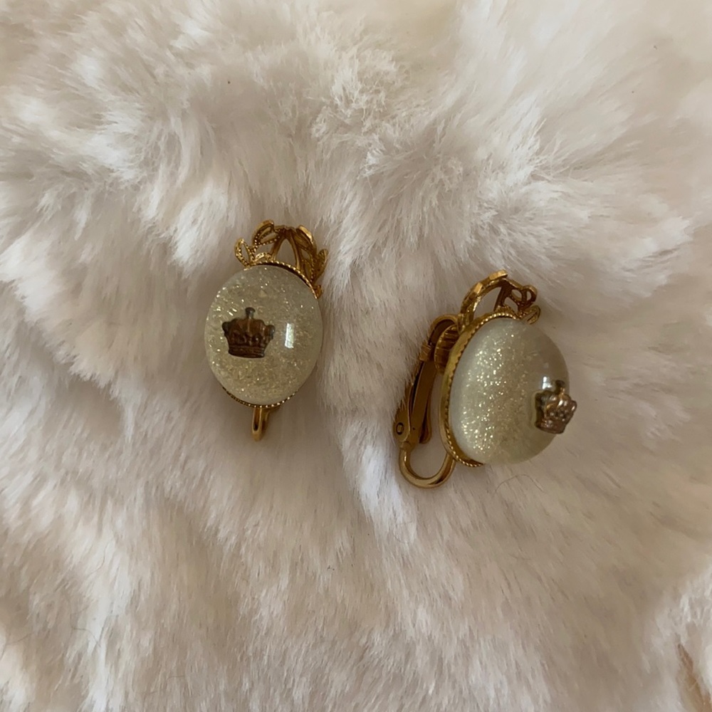 Vintage Clip On Earring Crystal ball crown symbol